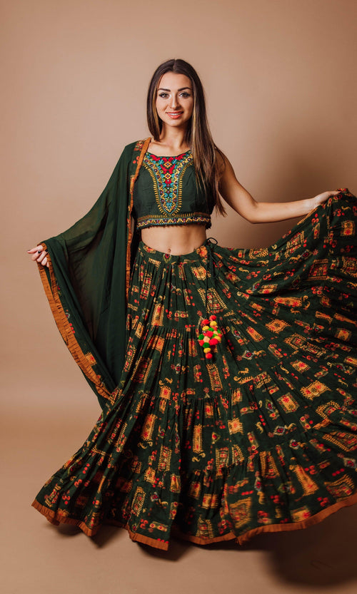 Green Tiered Lehenga Choli Set