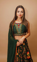Green Tiered Lehenga Choli Set