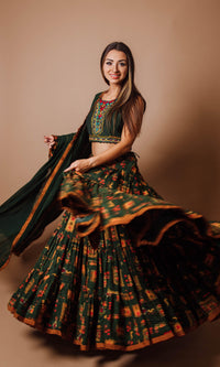 Green Tiered Lehenga Choli Set