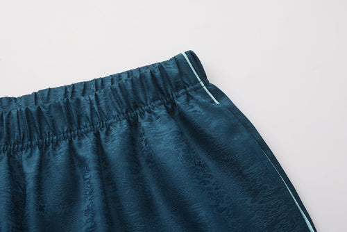 Fu Brocade Wide Leg Track Pants Forest Blue