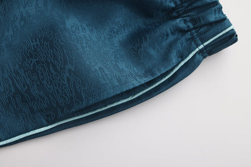 Fu Brocade Wide Leg Track Pants Forest Blue