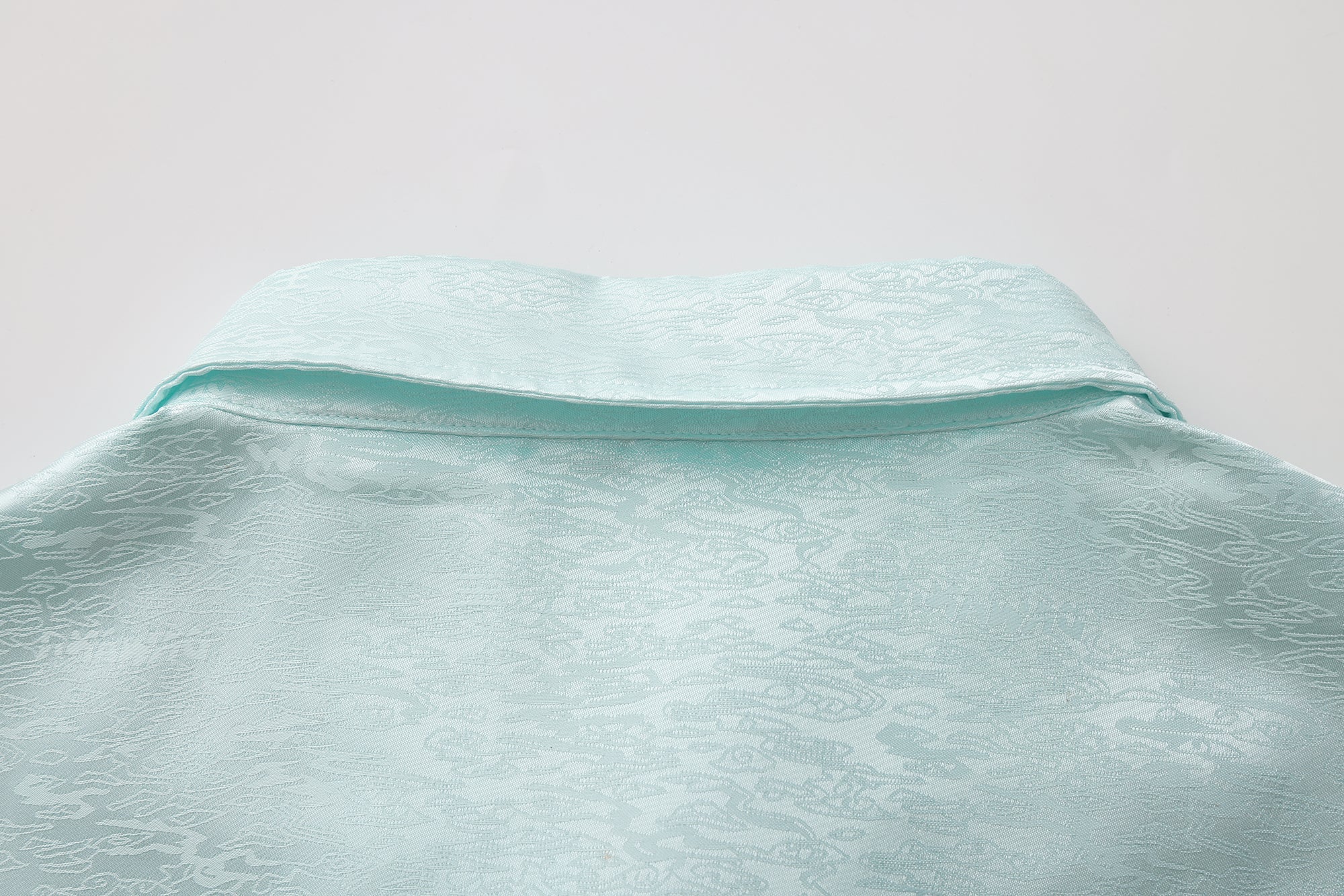 Dori Brocade Straight Collar Shirt Jade Blue