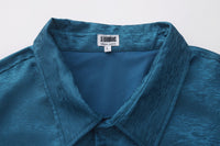 Dori Brocade Straight Collar Shirt Forest Blue