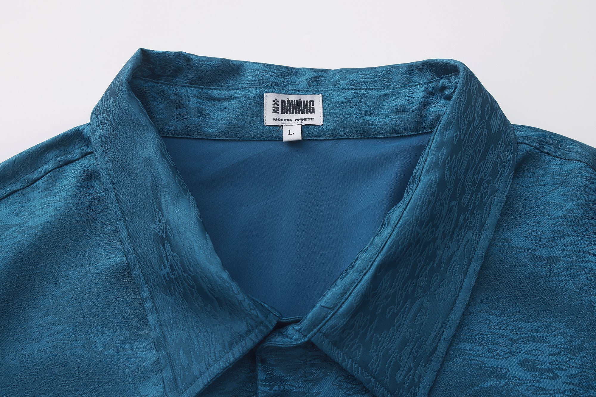 Dori Brocade Straight Collar Shirt Forest Blue