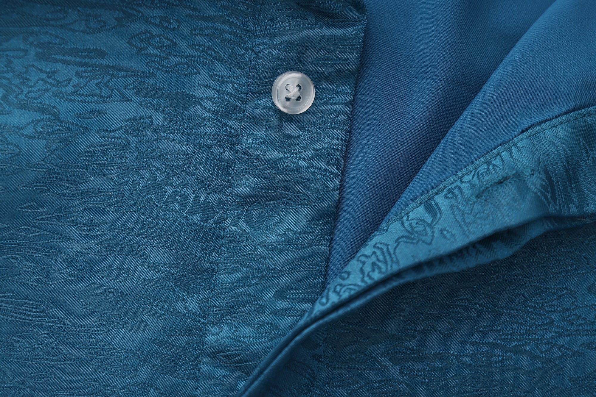 Dori Brocade Straight Collar Shirt Forest Blue