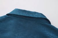 Dori Brocade Straight Collar Shirt Forest Blue