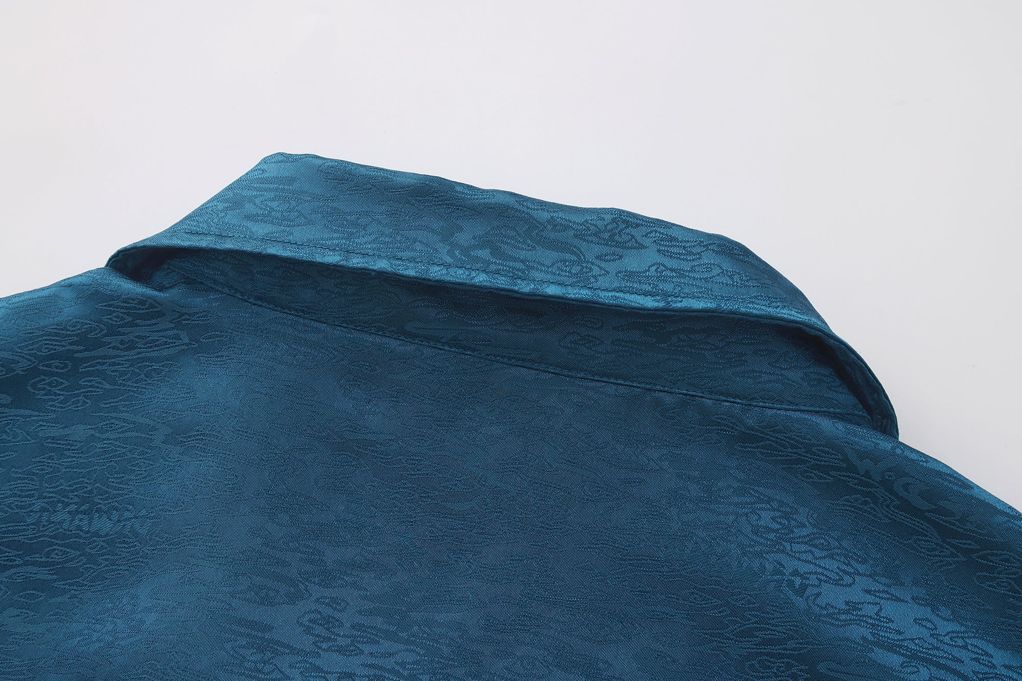 Dori Brocade Straight Collar Shirt Forest Blue