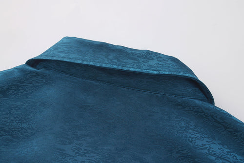 Dori Brocade Straight Collar Shirt Forest Blue