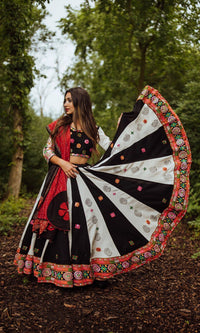 Hand-Block Printed Chaniya Choli with Kachchi Embroidery