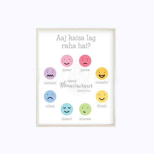 Bilingual Feelings & Emotions Poster • Gujarati | Hindi | Spanish | English