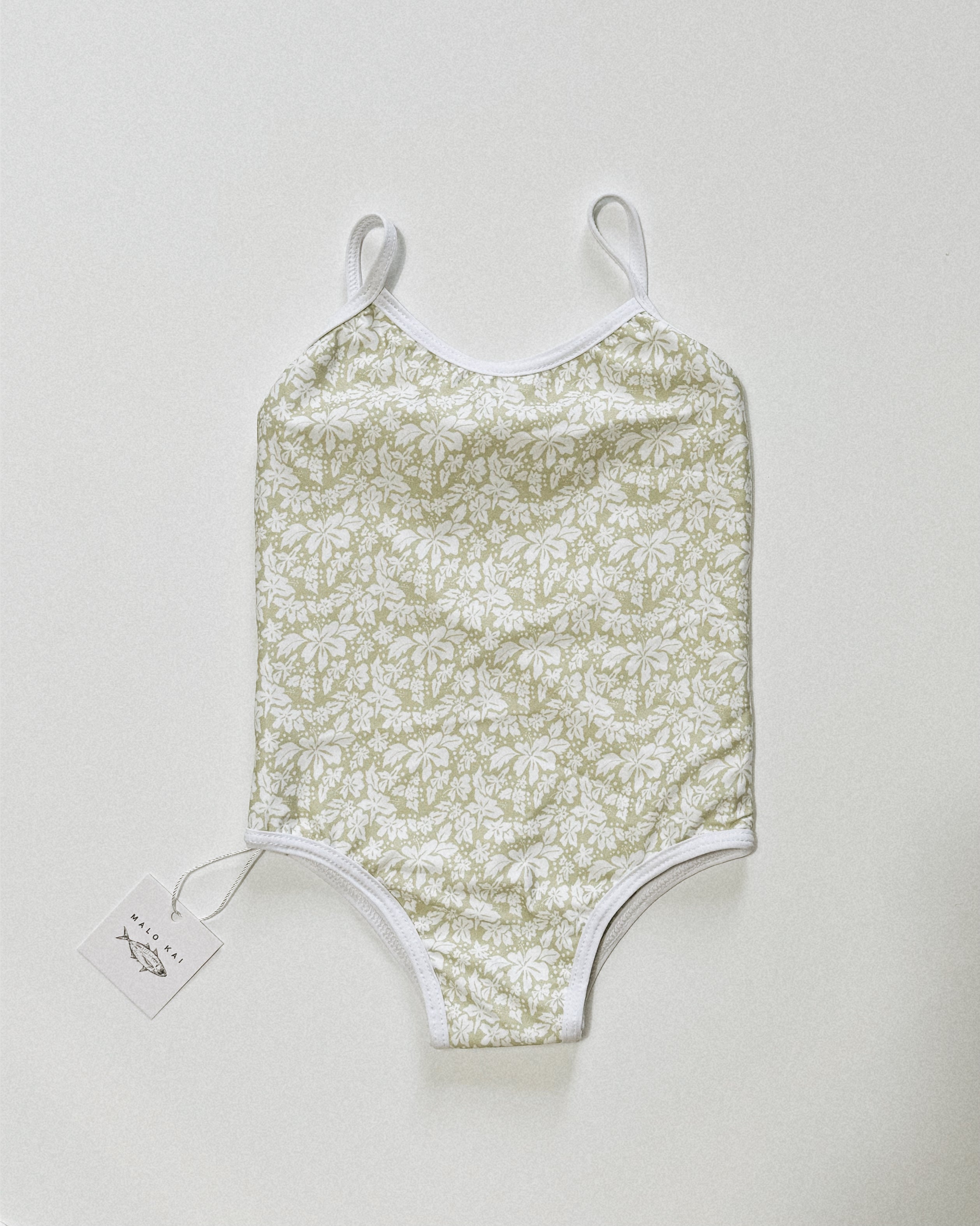 Millie One Piece Kids Swimsuit, Green Hibiscus - CULTR
