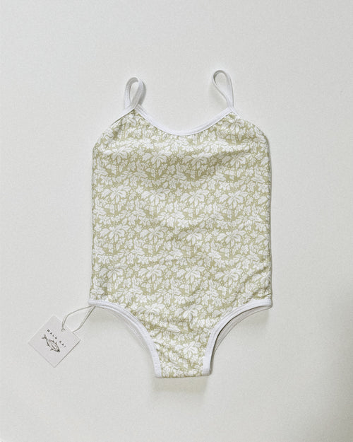 Millie One Piece Kids Swimsuit, Green Hibiscus - CULTR