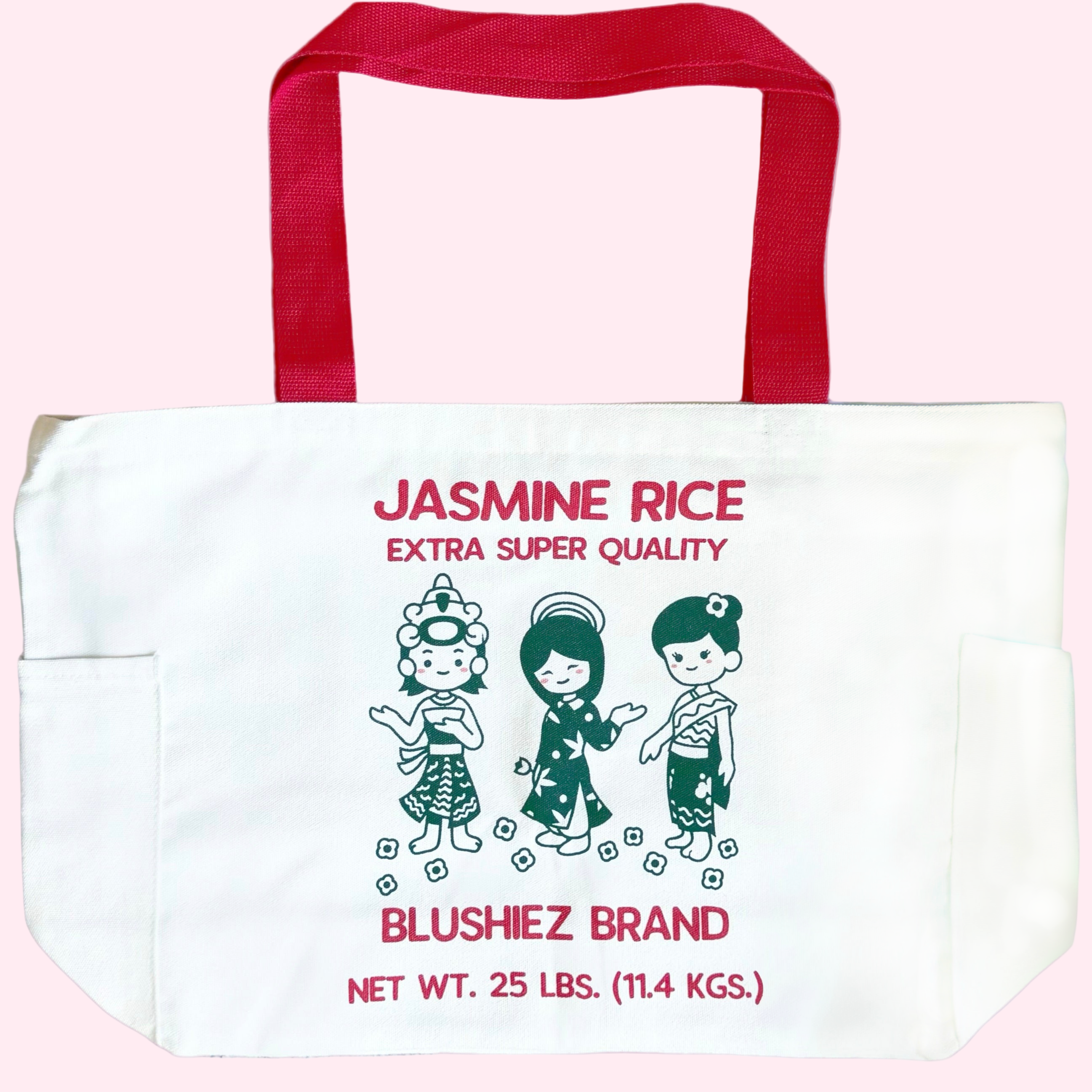 Premium Jasmine Rice Tote Bag – 15″ Canvas Zip-Top Bag with Inner & Side Pockets