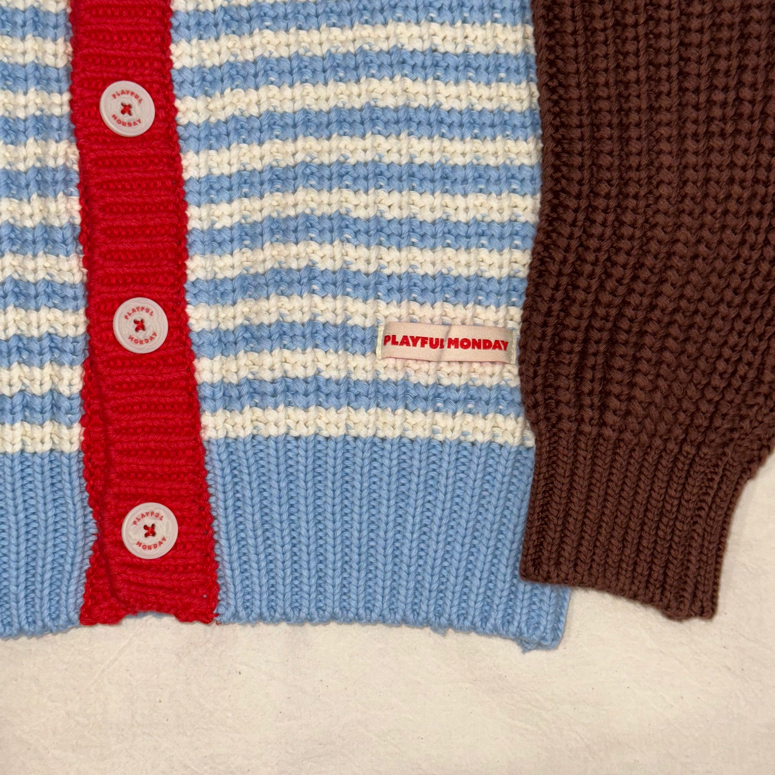 Chunky Knit Cardigan - 100% Cotton Yarn (Ice Cream Float)