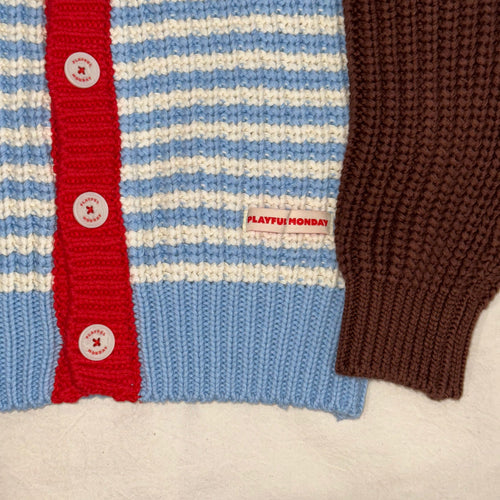 Chunky Knit Cardigan - 100% Cotton Yarn (Ice Cream Float)