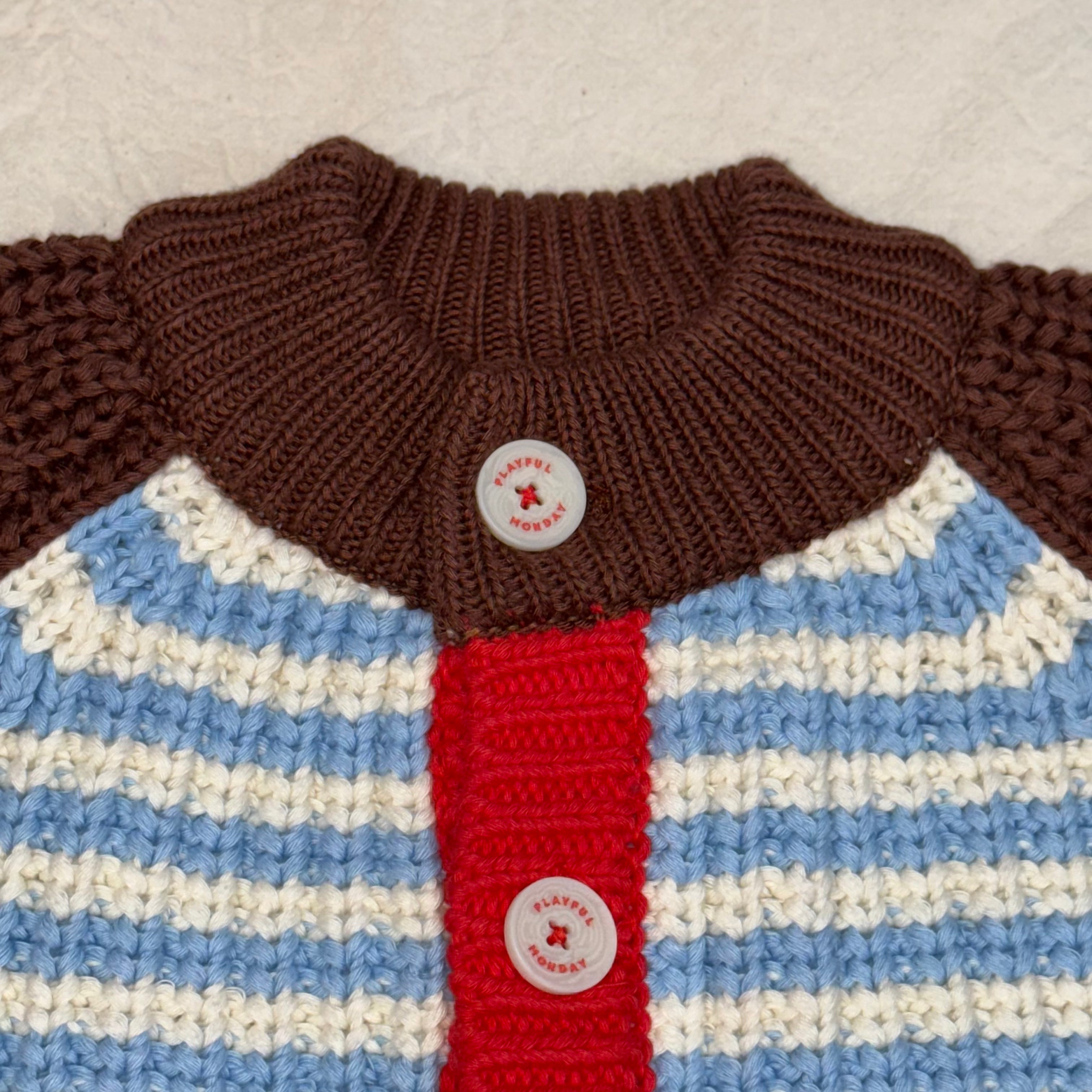 Chunky Knit Cardigan - 100% Cotton Yarn (Ice Cream Float)