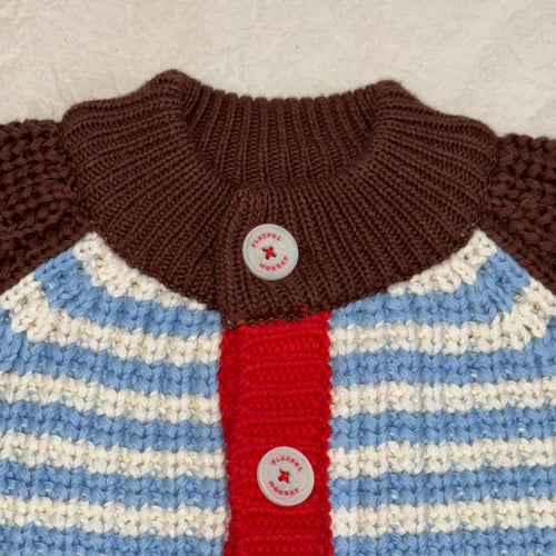 Chunky Knit Cardigan - 100% Cotton Yarn (Ice Cream Float)