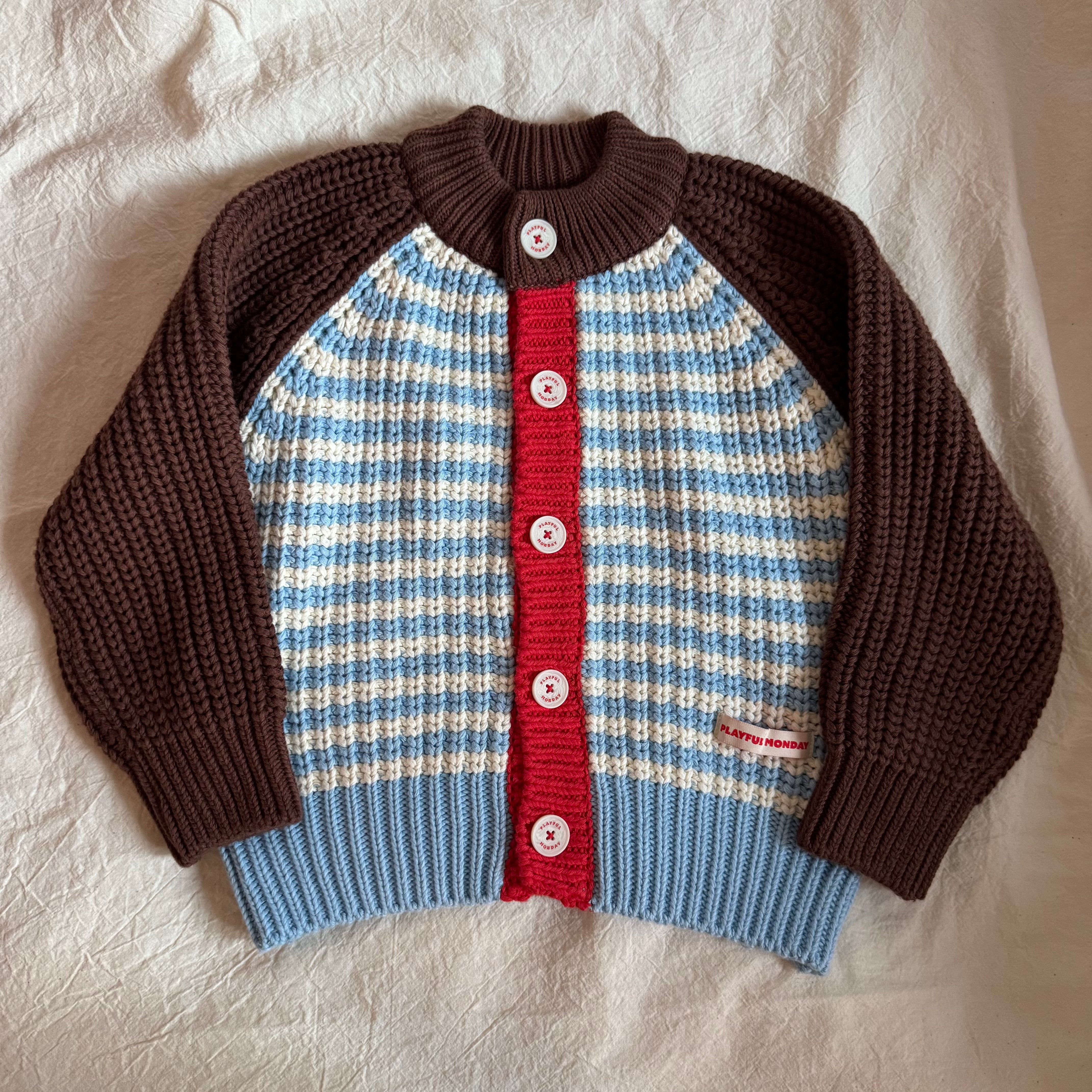 Chunky Knit Cardigan - 100% Cotton Yarn (Ice Cream Float)