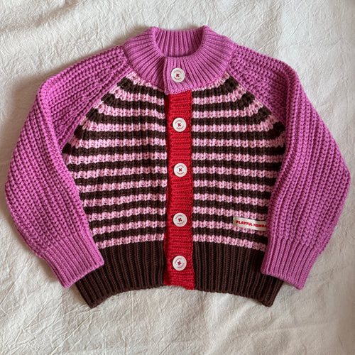 Chunky Knit Cardigan - 100% Cotton Yarn (Berry Mocha)