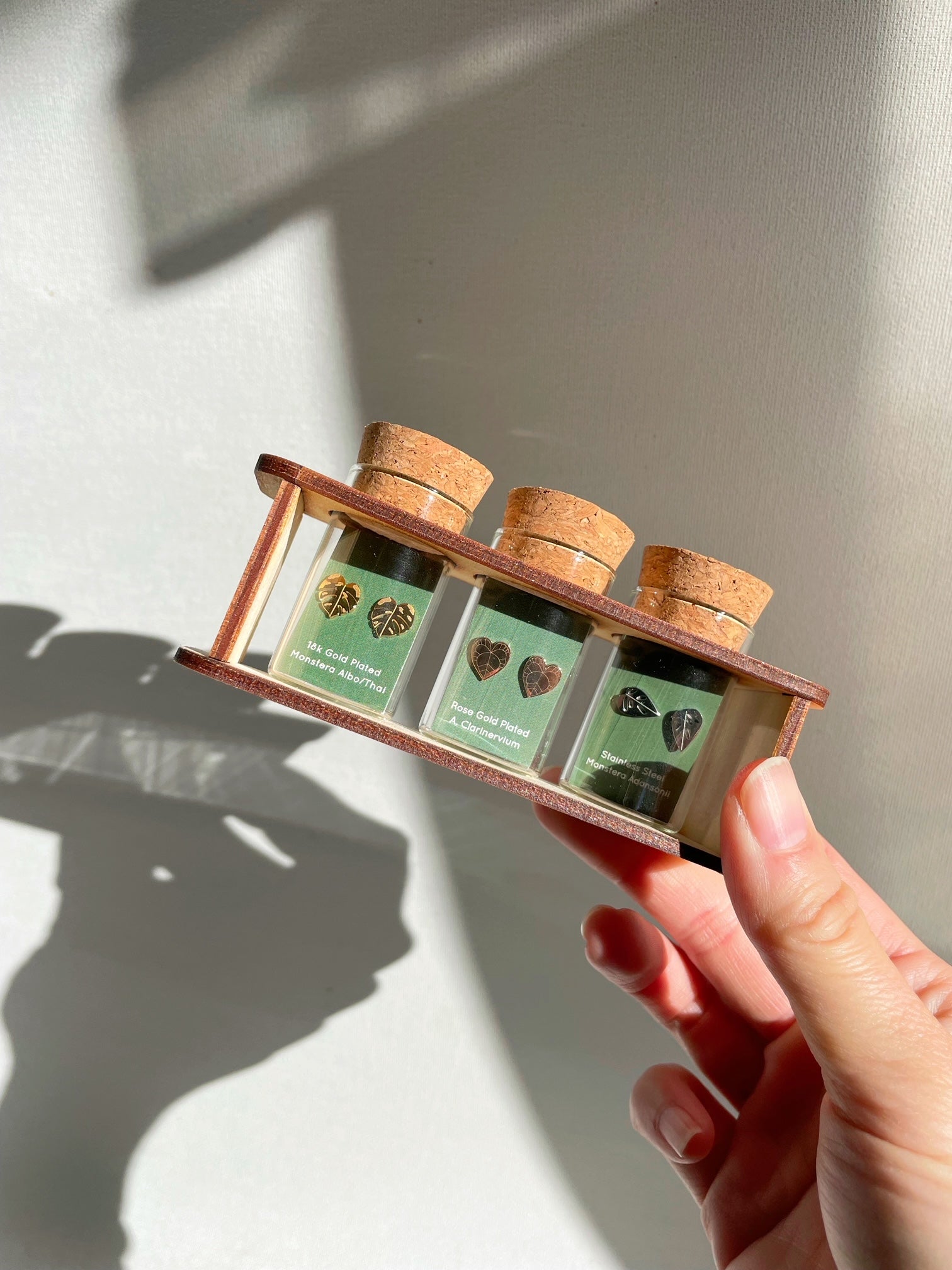 Custom Etched Propagation Stand + 3 Set Tiny Houseplant Earring Studs