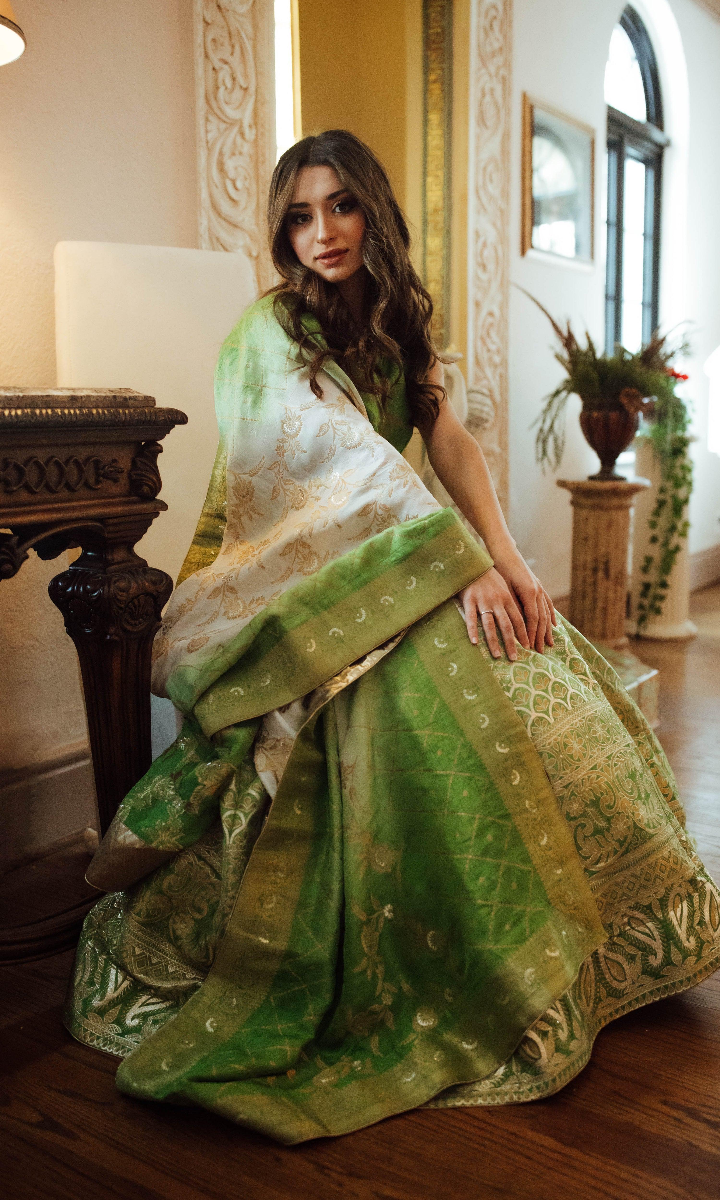 Iris Green Banarasi Silk Shaded Lehenga Choli