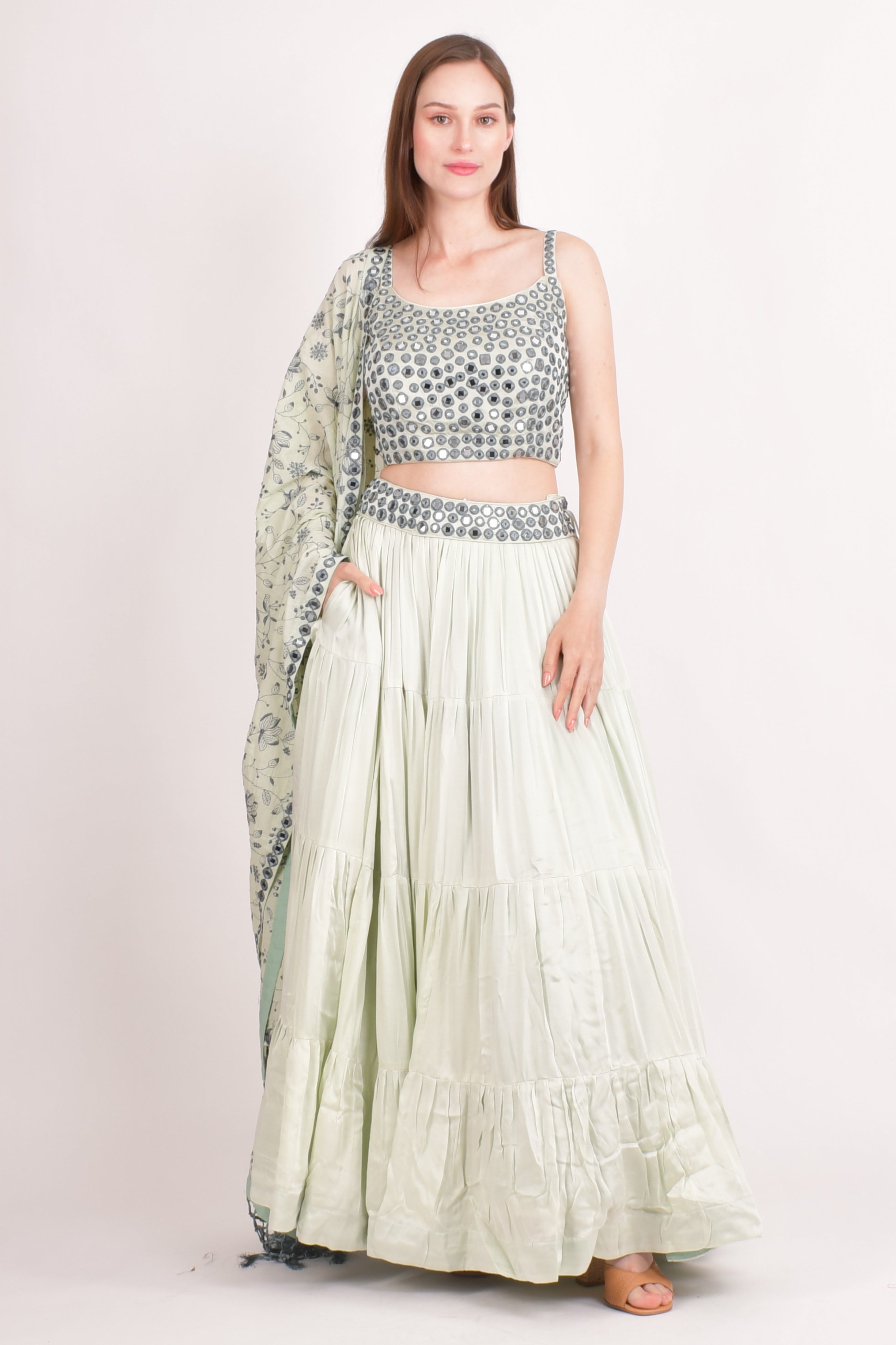 Jelena Silk Embroidered Tiered Lehenga Choli