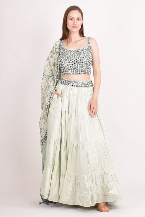 Jelena Silk Embroidered Tiered Lehenga Choli
