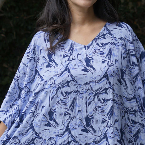 Kaftan Dress Rayon Blue Marble Lightweight