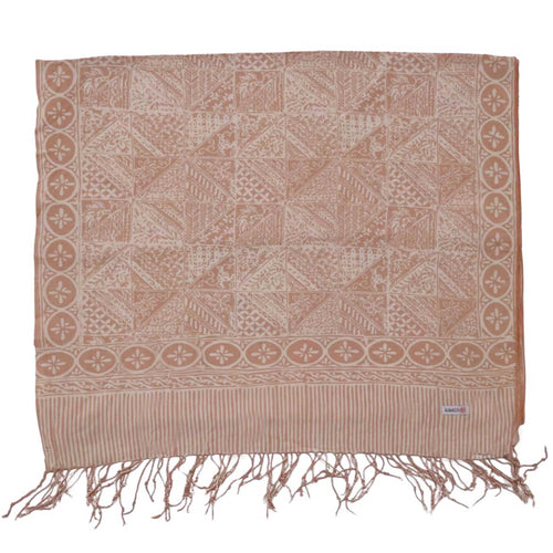 Handmade Batik Scarf - soft Cotton - Apricot Grid, Peach, Coral