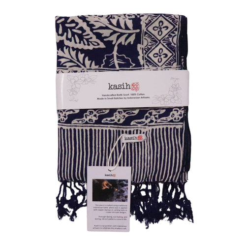 Hand Dyed Batik Scarf, 100% Cotton, Scarves, Bandana, Wrap , Blue Leaves