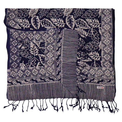 Hand Dyed Batik Scarf, 100% Cotton, Scarves, Bandana, Wrap , Blue Leaves