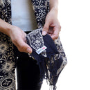 Handmade Batik Scarf - Cotton - Hibiscus Flower, Black, White