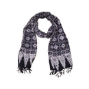 Handmade Batik Scarf - Cotton - Hibiscus Flower, Black, White