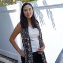 Handmade Batik Scarf - Cotton - Hibiscus Flower, Black, White