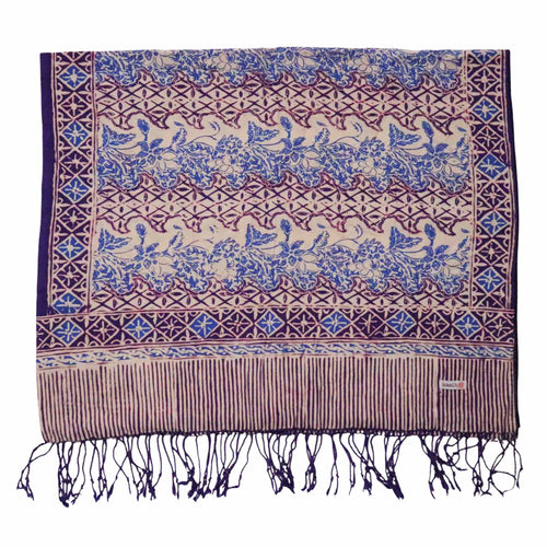 Handmade Batik Scarf - soft Cotton - Vines in Navy Blue