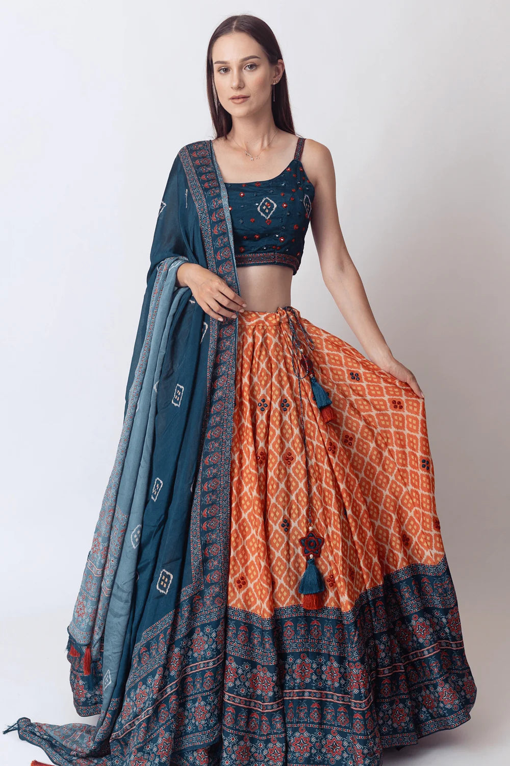 Lehenga with Mirror Embroidery