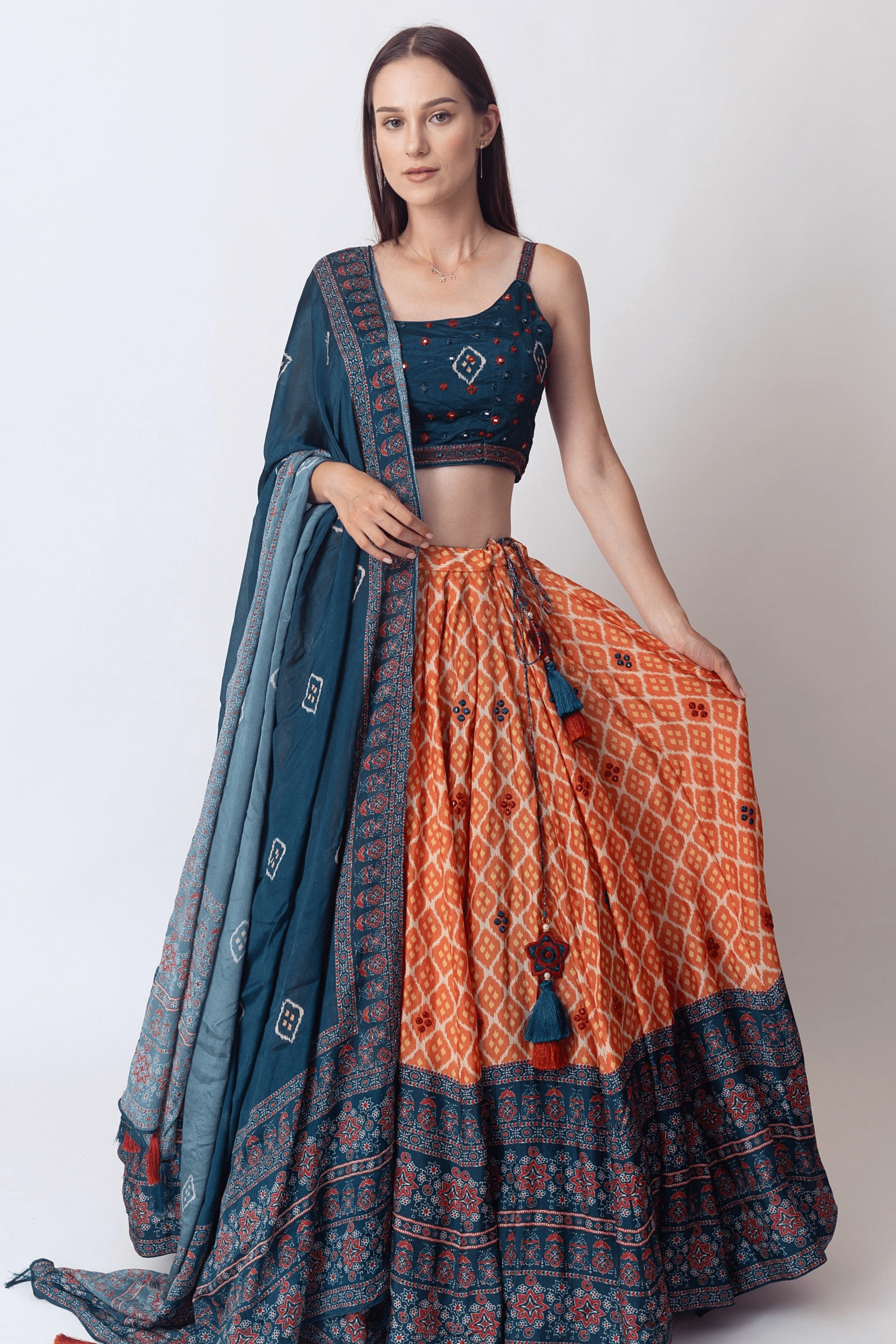 Lehenga with Mirror Embroidery