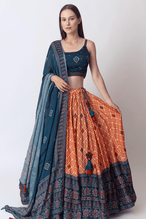 Lehenga with Mirror Embroidery