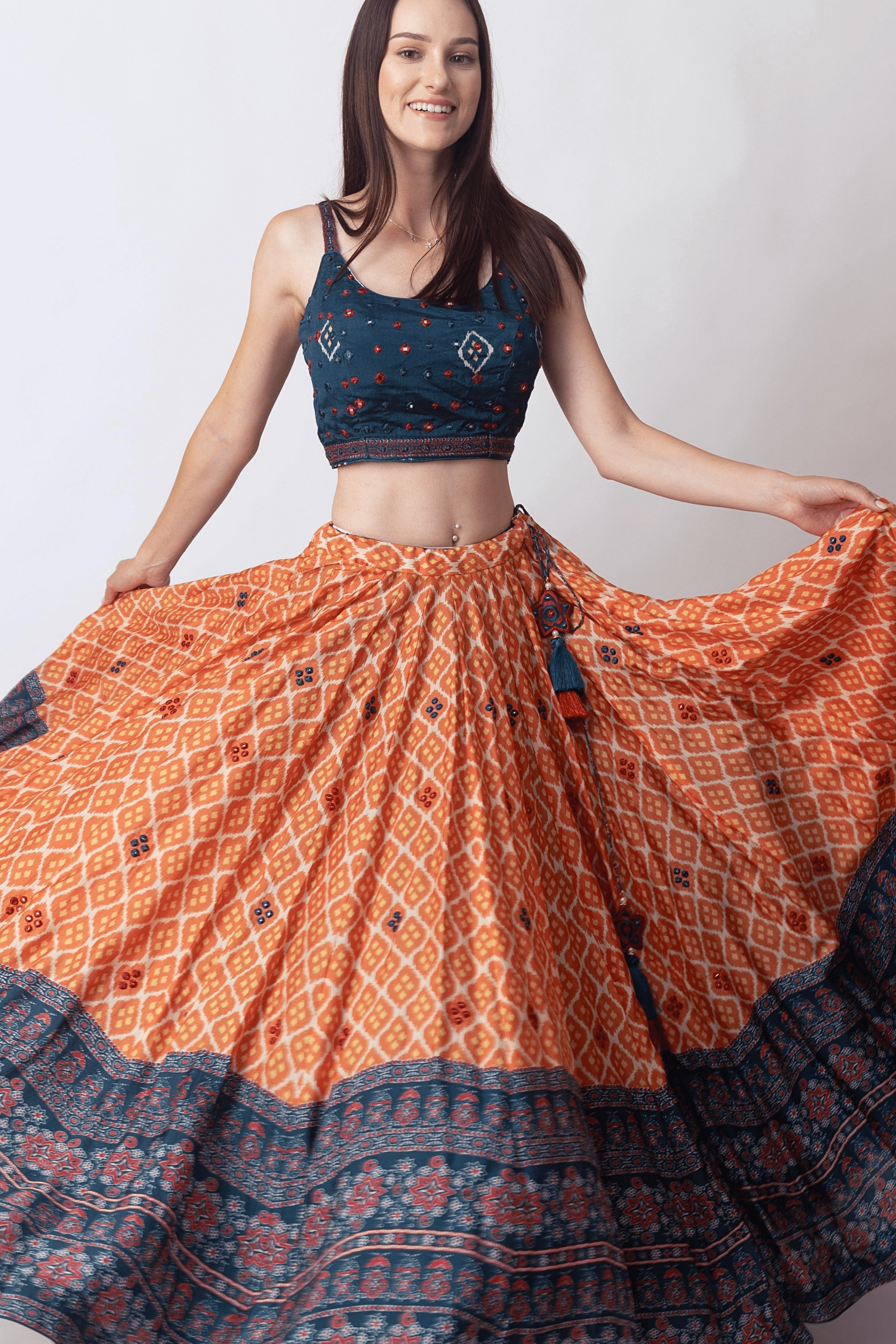 Lehenga with Mirror Embroidery