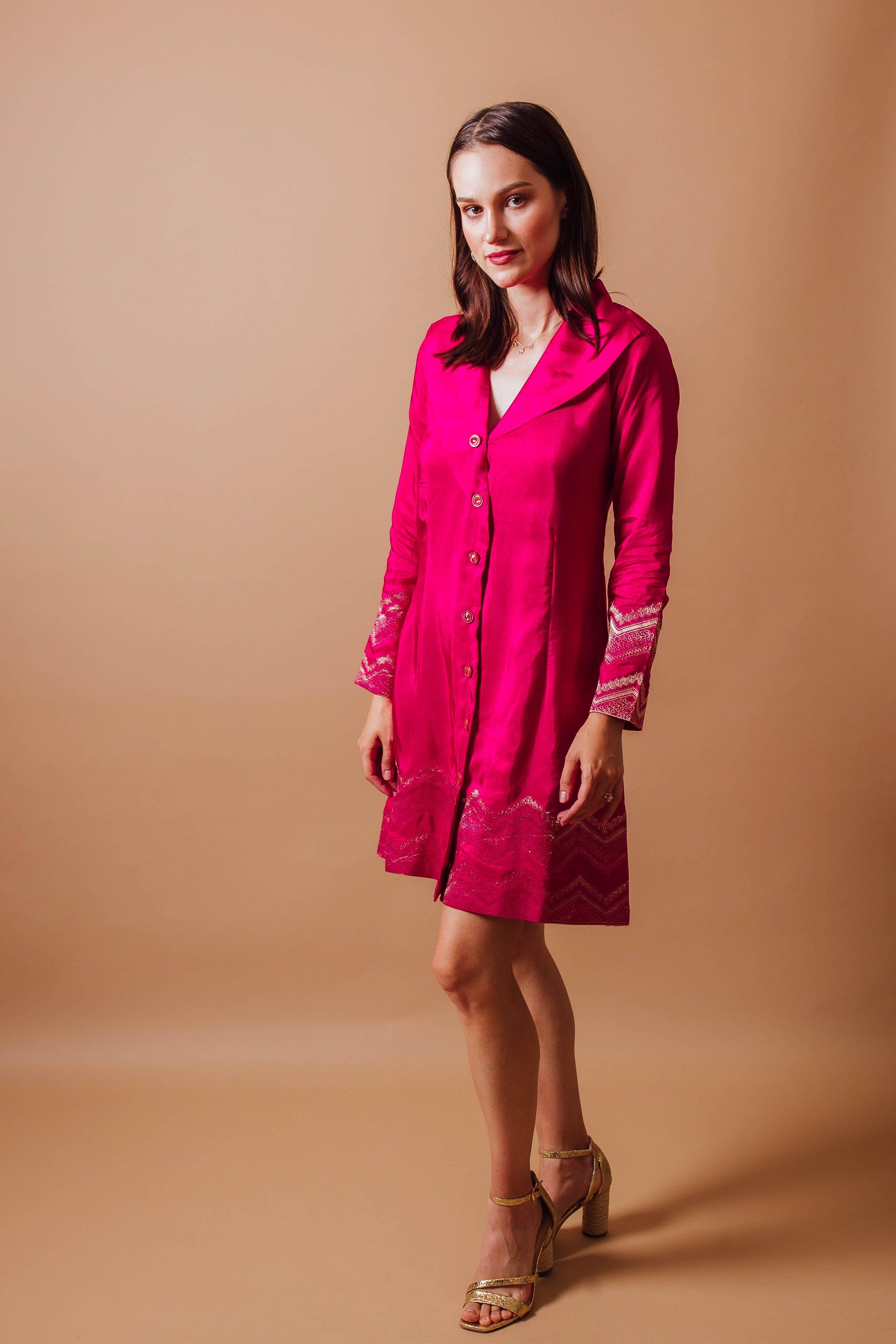 Lisa Pink Blazer Dress with Jacquard Silk