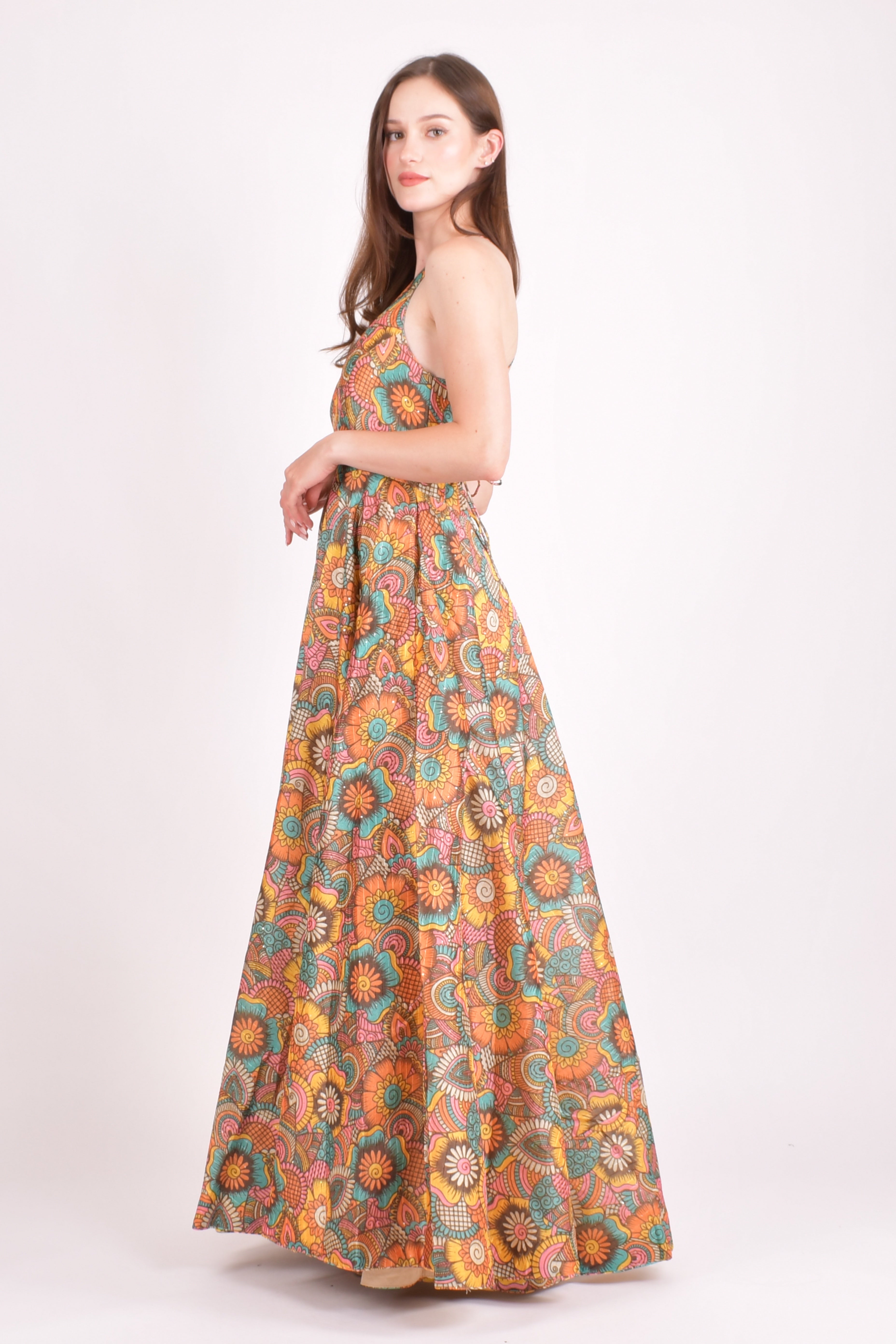 Long Dress with Sequins Work