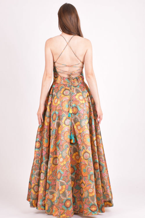 Long Dress with Sequins Work