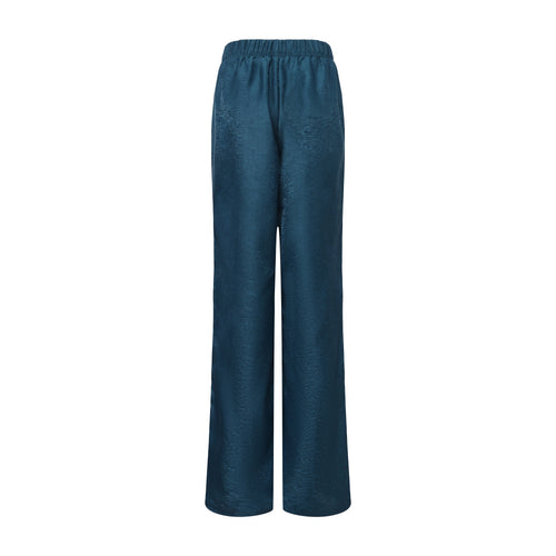 Fu Brocade Wide Leg Track Pants Forest Blue