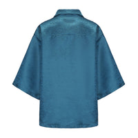 Dori Brocade Straight Collar Shirt Forest Blue
