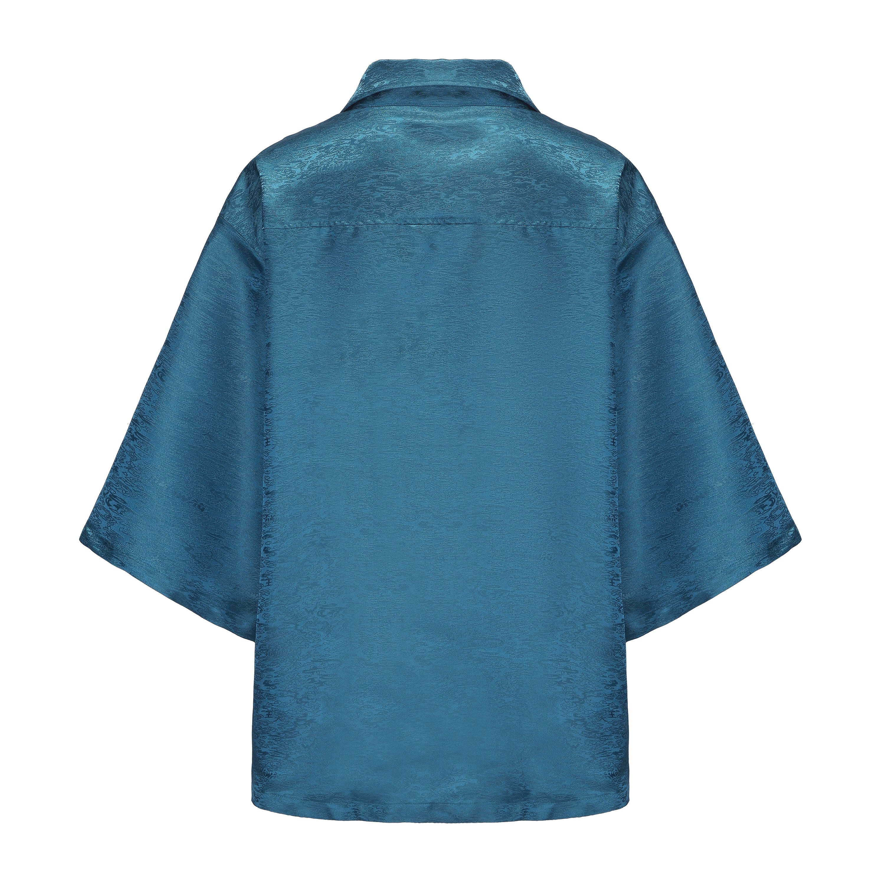 Dori Brocade Straight Collar Shirt Forest Blue