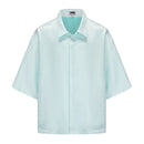 Dori Brocade Straight Collar Shirt Jade Blue