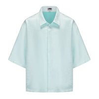 Dori Brocade Straight Collar Shirt Jade Blue
