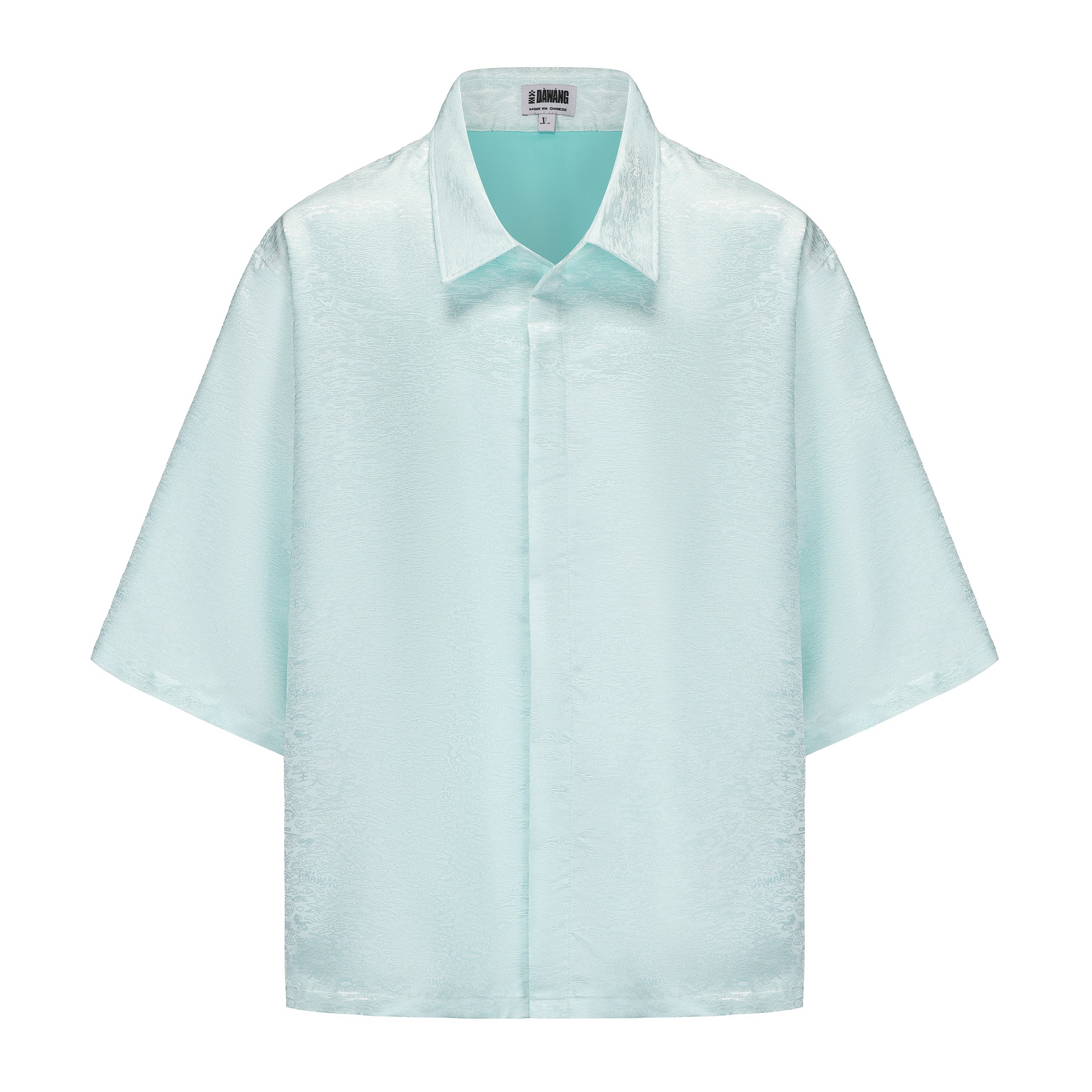 Dori Brocade Straight Collar Shirt Jade Blue