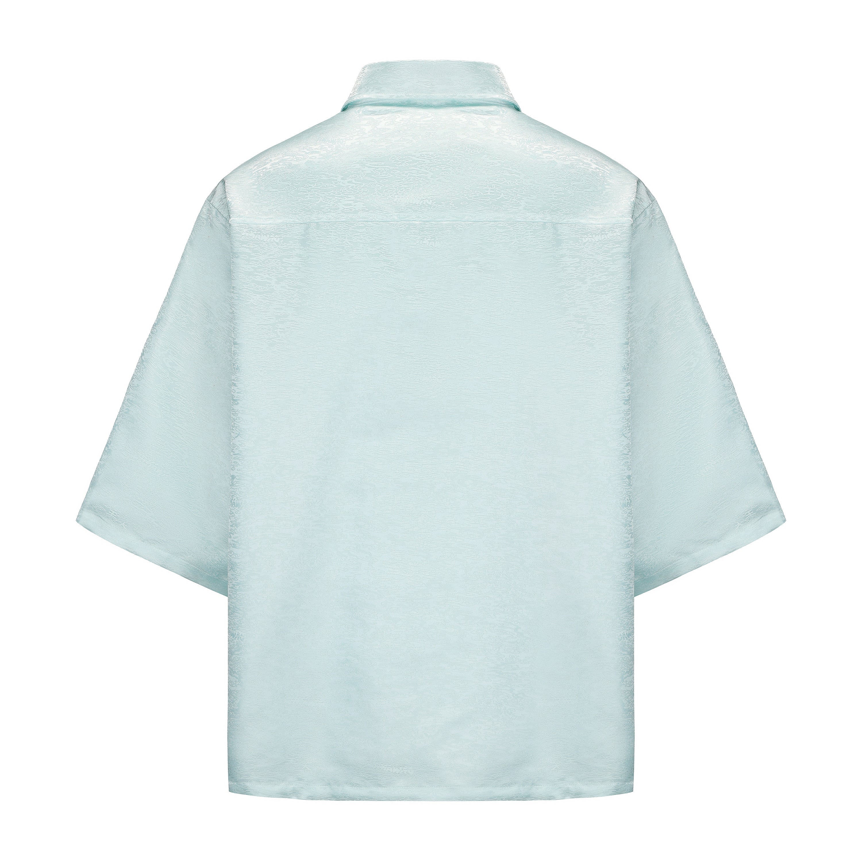 Dori Brocade Straight Collar Shirt Jade Blue