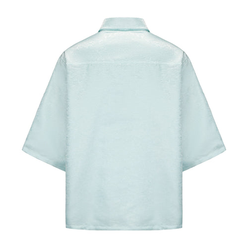 Dori Brocade Straight Collar Shirt Jade Blue